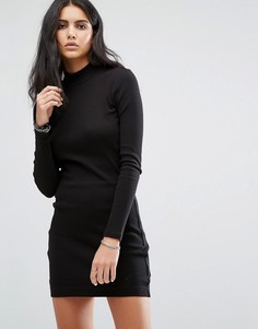 Платье с высоким воротом и вставкой из искусственной кожи G-STAR - Черный