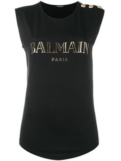 топ в военном стиле с логотипом Balmain
