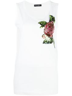 топ с вышитой пайетками розой Dolce &amp; Gabbana