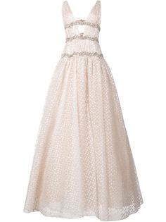 вечернее платье с V-образным вырезом и вышивкой Carolina Herrera