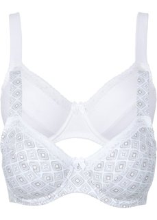 Бюстгальтер (2 шт.), чашка F (с рисунком + белый) Bonprix