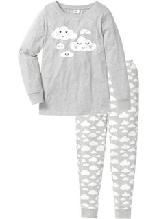 Пижама из органического хлопка (светло-серый меланж/белый с ри) Bonprix