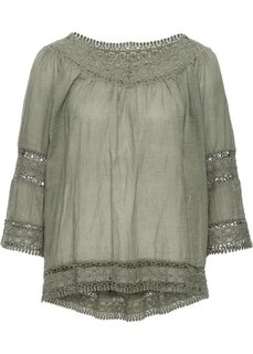 Блузка с кружевными вставками (черный) Bonprix