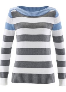 Пуловер с вырезом-лодочкой (темно-синий/коралловый/белый в) Bonprix