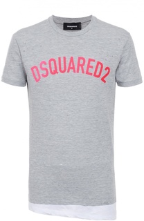 Хлопковая футболка ассиметричного кроя с декоративными потертостями Dsquared2