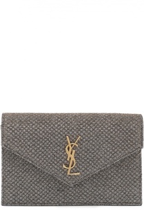 Сумка Monogram Envelope из металлизированного текстиля Saint Laurent