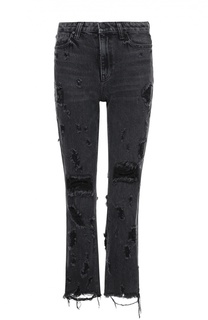 Укороченные расклешенные джинсы с потертостями и бахромой Denim X Alexander Wang