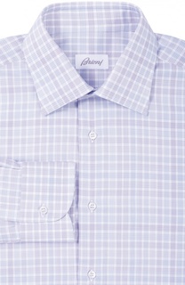 Хлопковая рубашка в клетку с воротником кент Brioni