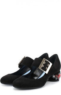 Замшевые туфли на устойчивом каблуке с декором Lanvin