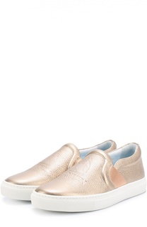 Слипоны из металлизированной кожи с логотипом бренда Lanvin