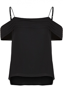 Шелковый топ с открытыми плечами и оборками T by Alexander Wang
