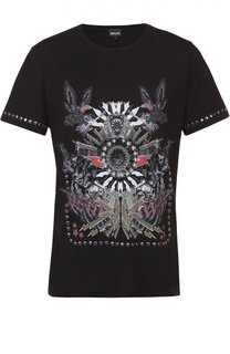 Хлопковая футболка с принтом и декоративными заклепками Just Cavalli