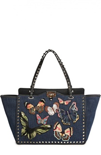 Сумка-шоппер Rockstud из денима с вышивкой и шипами Valentino