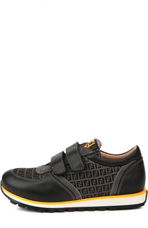 Кожаные кроссовки color block с застежкой велькро Fendi Roma