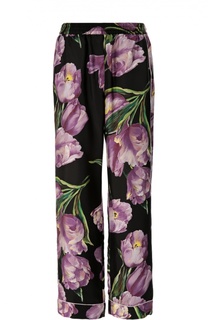 Шелковые брюки с эластичным поясом и цветочным принтом Dolce &amp; Gabbana