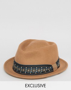 Трилби с геометрическим принтом на ленте Reclaimed Vintage - Коричневый