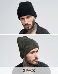 Комплект из 2 шапок-бини в стиле оversize (черный/зеленый) Reclaimed Vintage - Мульти