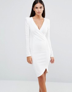 Платье с длинными рукавами и запахом спереди AX Paris - Кремовый