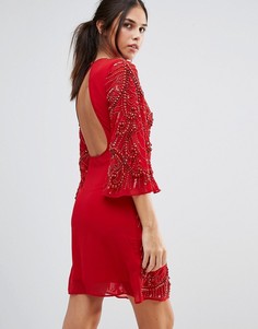 Цельнокройное платье с расклешенными рукавами и отделкой A Star Is Born - Красный