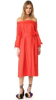 Midi Off Shoulder Poplin Dress Tibi