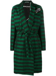 brooch embellished stripe coat Rochas