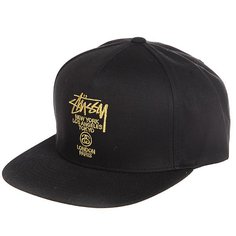 Бейсболка с прямым козырьком Stussy World Tour Lux Strapback Cap Black