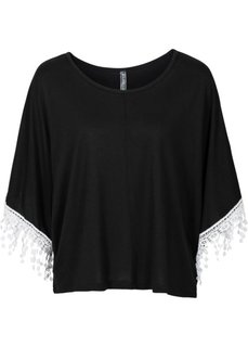 Футболка в стиле оверсайз с кружевными вставками (черный) Bonprix