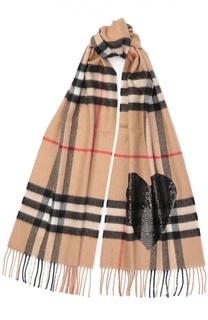 Кашемировый шарф в клетку с вышивкой пайетками Burberry