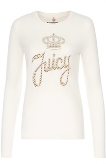 Хлопковый лонгслив с контрастной отделкой стразами Juicy Couture