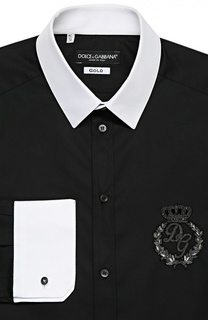 Хлопковая сорочка с вышивкой и контрастными манжетами Dolce &amp; Gabbana