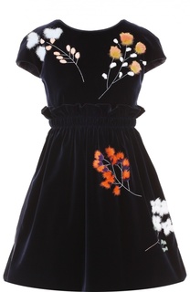 Бархатное мини-платье с меховой отделкой и завышенной талией Fendi