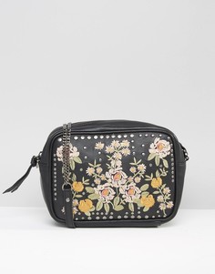 Кожаная сумка через плечо с цветочной вышивкой ASOS - Мульти
