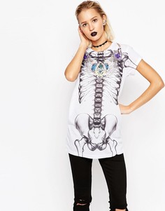 Футболка с украшенным камнями скелетом ASOS Halloween - Белый