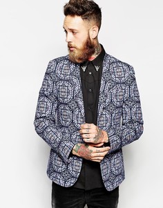Приталенный блейзер с принтом ASOS - Синий