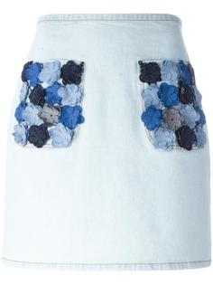 джинсовая юбка с цветочной аппликацией Fendi