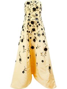 sequinned flowers strapless gown Oscar de la Renta