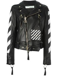 logo print biker jacket Off-White