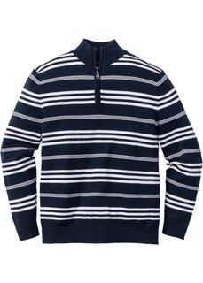 Пуловер Regular Fit с высоким воротом на молнии (белый/черный) Bonprix