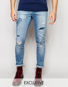 Рваные светлые джинсы скинни с заплатками Brooklyn Supply Co - Синий