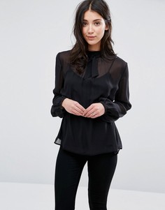 Прозрачная шелковая блузка с завязкой у горловины Greylin Anissa - Черный