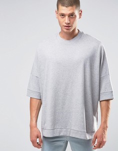 Серая меланжевая oversize-футболка с закругленным низом ASOS - Серый