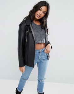 Байкерская oversize-куртка из фактурной кожи ASOS Premium - Черный