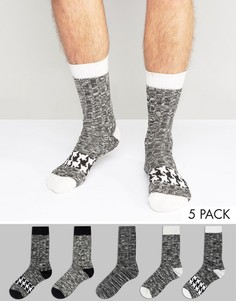5 пар толстых носков со вставками в ломаную клетку ASOS - Мульти
