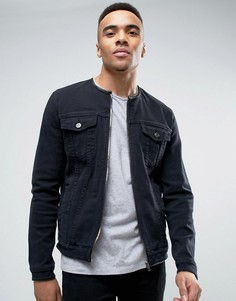Черная джинсовая куртка без воротника ASOS - Черный