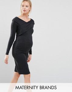 Облегающее платье для беременных с длинными рукавами Mamalicious - Серый Mama.Licious