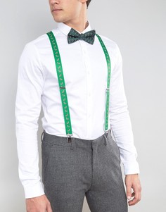 Новогодний подарочный набор с галстуком-бабочкой и подтяжками ASOS - Зеленый