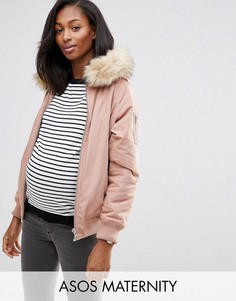 Куртка-пилот для беременных с искусственным мехом ASOS Maternity - Бежевый