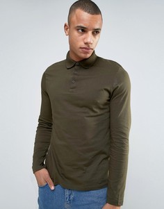 Трикотажное поло цвета хаки с длинными рукавами ASOS - Зеленый