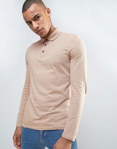 Бежевое трикотажное поло с длинными рукавами ASOS - Бежевый