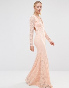 Кружевное платье с длинными рукавами и открытой спиной City Goddess - Розовый